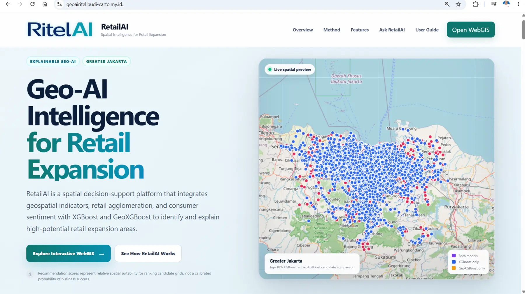 RitelAI – GeoAI Retail Location Intelligence application interface